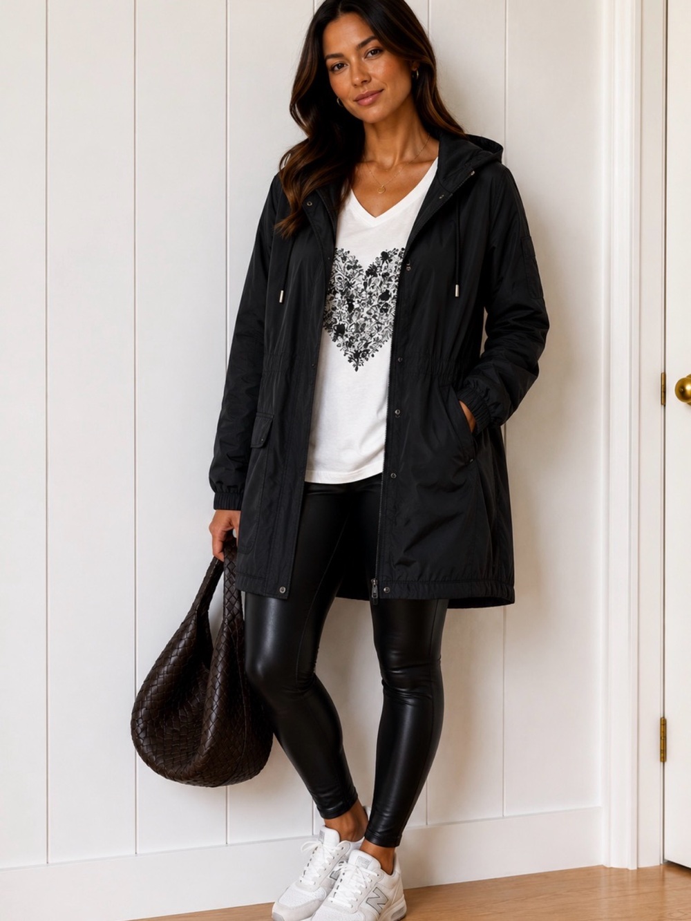 Lightweight Hooded Black Anorak rain Jacket - Women's
